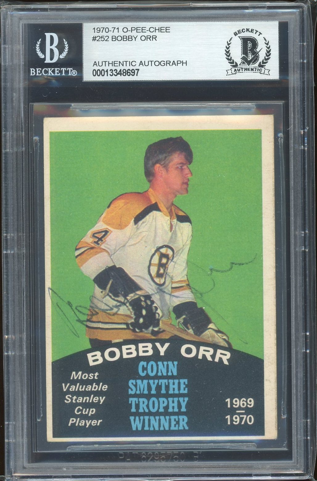 Bobby Orr Autographed Signed Boston Bruins 1970-71 O-Pee-Chee Conn Smythe Trophy Card #252 OPC BAS Slabbed 