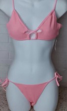 AERI American Eagle Bikini Pink Crinkle Side Tye Cheeky Made w Recycled Material