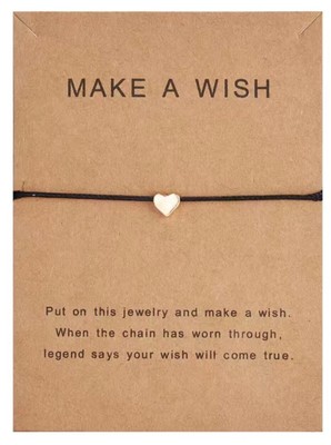 Make a Wish Good Luck Armband Metall Herz Charm schwarz