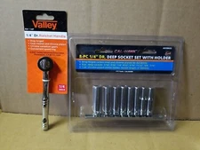 9 Piece 1/4" Drive Deep Well Socket Set SAE Standard Set With 1/4 Drive Ratchet