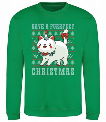 Have A Purrfect Weihnachtssweatshirt Erwachsene Kinder Pullover Xmas CAT Sweater Geschenk