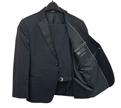 Men's Ike Behar Black & Grey Ashton Tuxedo with Matching Pants Slim Fit 50XL 45W