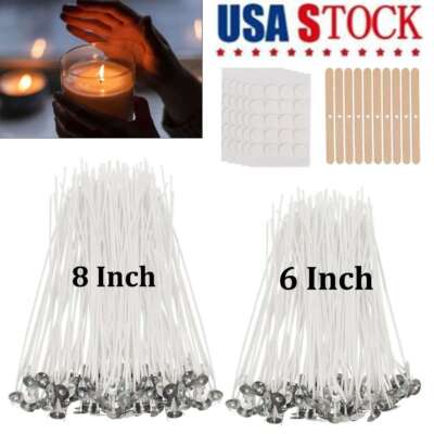 100Pcs Candle Wicks 6 Inch 8 Inch Cotton Core Candle Making Supplies Pre Tabbed