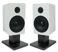 2 Rockville RockShelf 54W White 5.25" Home Bookshelf Speakers 8" Speaker Stands