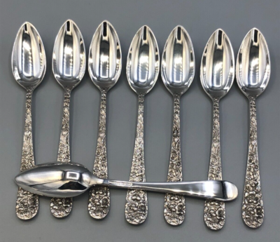 Stieff Rose by Stieff Sterling Silver set of 8 Fruit Spoons 6