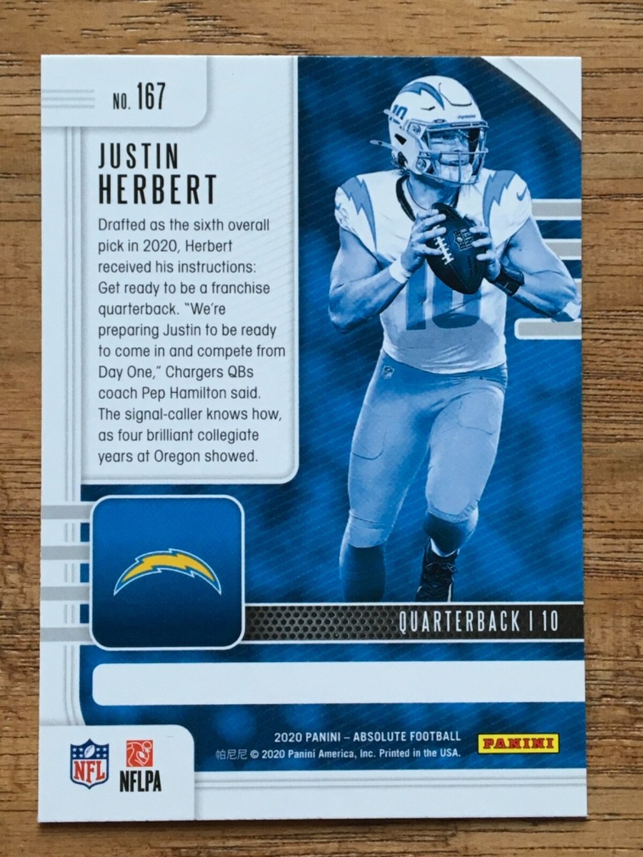 2020 PANINI ABSOLUTE FOOTBALL JUSTIN HERBERT ROOKIE CARD No.167