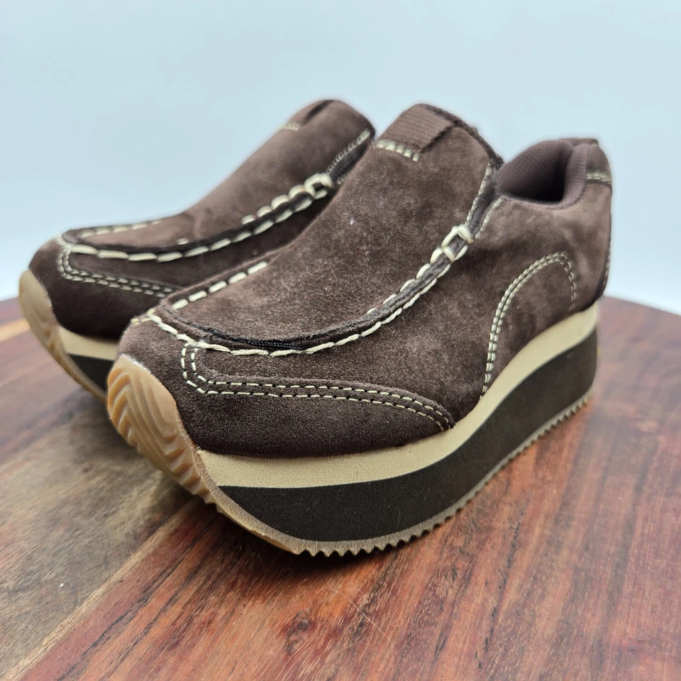 Xhilaration Y2K Zapatos Jóvenes Niñas 12 Marrón Tostado Gamuza Gruesa Plataforma Tenis De Colección Foto 4 de 4