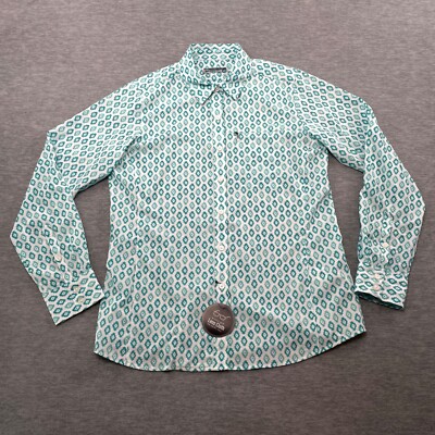 Ariat VentTek Shirt Women M Turquoise Blue Geometric Long Sleeve Lightweight