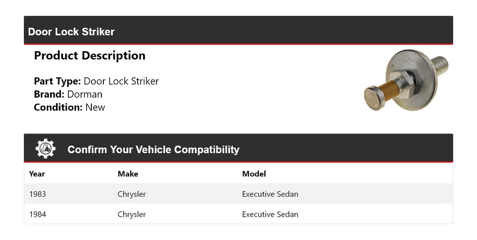 Cerradura de puerta para Chrysler Executive Sedán Dorman 1983-1984 Striker Foto 2 de 4
