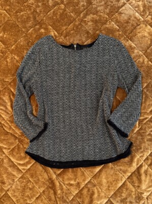 W5 Woven Tweed-like 3/4 Sleeve Top With Fringe Size S