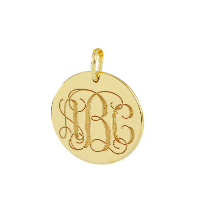Massive 14K Gold 1/2'' kleine runde 3 Initialen Monogramm Scheibe Charm Anhänger Kette GC06
