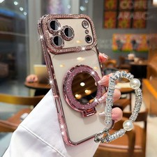 For iPhone 17 Pro Max Air 16 15 14 13 12 11 Clear Glitter With Stand Phone Case