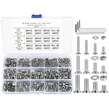 Countersunk Head Bolts and Nuts and Washers Set, 600 Pcs M3 M4 M5 Flat Head Hex