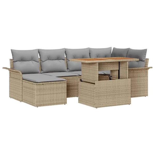 Gartensofa Set Poly-Rattan Mit Kissen Beige Hellgrau 7-Teilig-image