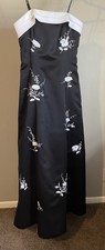 Vintage Black and White Floral Embroidered Dress / Prom Dress