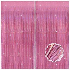 2 Pack Pink Streamers Birthday Decorations Glitter Tinsel Curtains Backdrop P...