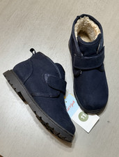 Cat Jack Kids 11 Navy Faux Suede Faux Fur Lined Hook Loop Boots