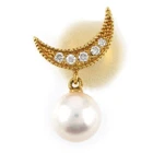 MIKIMOTO Brooch Moon Motif Pearl Diamond 750(18K) Yellow Gold