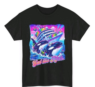 Eat the Rich Whale 90s Orca Funny Whale Animal Yacht Retro T-Shirt Size XL new