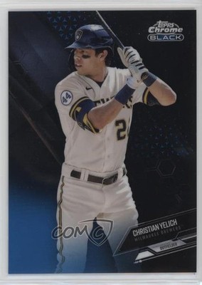 2021 Topps Chrome Black Blue Refractor 47/75 Christian Yelich #80 01e8