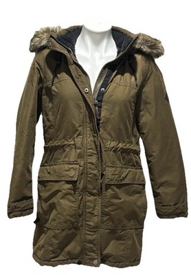 Eddie Bauer Jacket Womens Small Green WeatherEdge Down Parka Hood Faux Fur