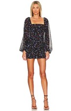 Jaliyah Ruched Mini Dress in Black Floral MORE TO COME Revolve Size XXS