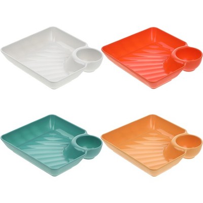  4 PCs Knödelplatten mit Dip -Sauce -Kompartiment einfache quadratische