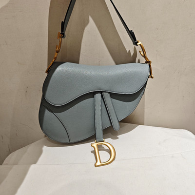 Dior Medium Saddle Bag in Foggy Blue Calfskin with Gold Hardware