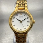 Seiko Watch Women 23mm White Dial Gold Tone Date Round 7N82-0228 New Battery VTG