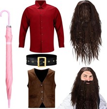 Ramede Men's Wizard Costume Set with Wig, Beard, Vest, Shirt, Belt, Umbrella - B