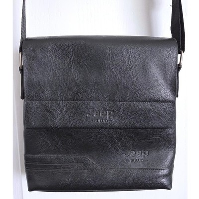 Jeep Buluo Black Vegan Leather Crossbody Messenger Bag Adjustable Strap