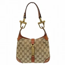 Gucci Jackie Leather Canvas Handbag Women Brown One Size