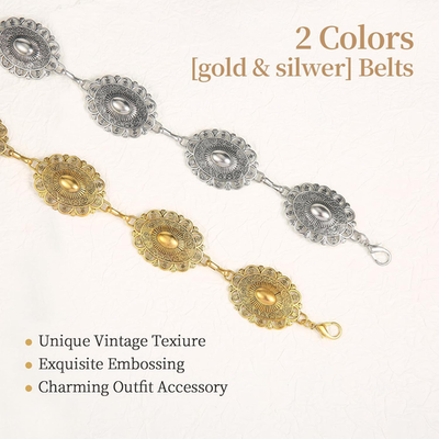 2 Pack Western Metal Concho Belt for Woman Chain Belt 