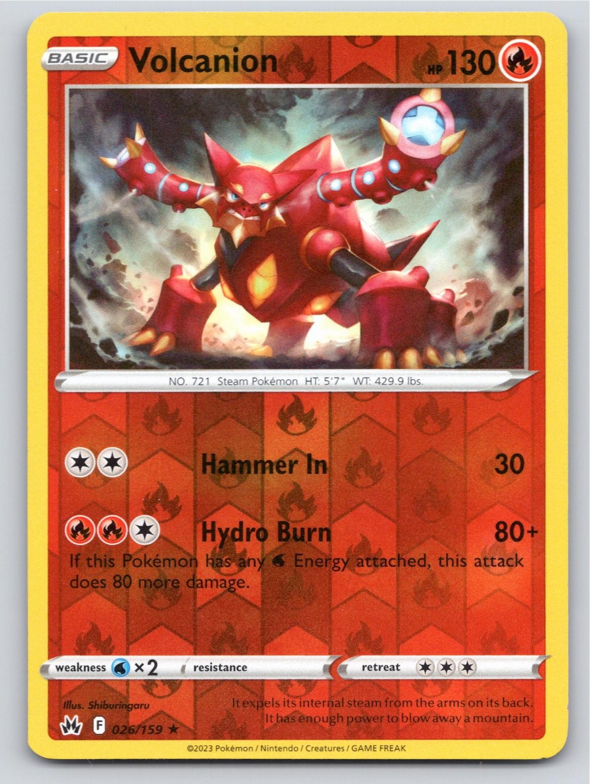 2023 POKEMON VOLCANION CROWN ZENITH 026/159 REVERSE HOLO RARE NM A45385 FREE S&H