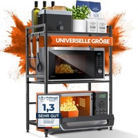 KüChenregal Mikrowellenregal Stahl 3-Stufig HöHenverstellbar Haken Schwarz