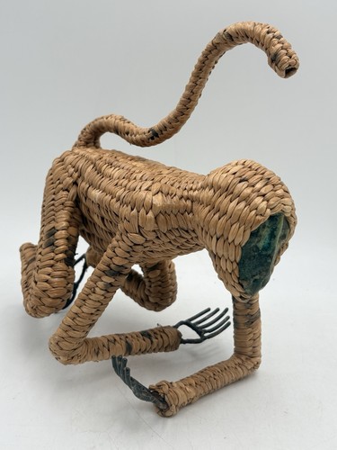 Mario Lopez Torres Palm Fiber And Brass Monkey Sculpture Oaxaca Folk Art Mexico