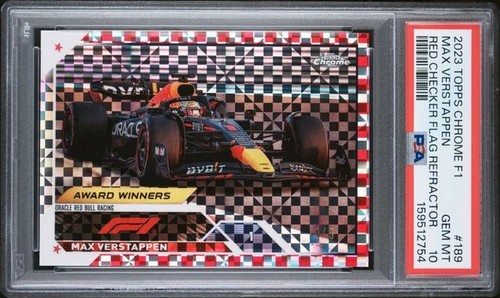 2023 Topps Chrome F1 Red Checker Flag Max Verstappen /5 #189 PSA 10, POP 1