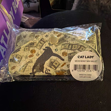Cat Lady Women's Folding Wallet Snap Button Graphic Print Cat Money Beige Black