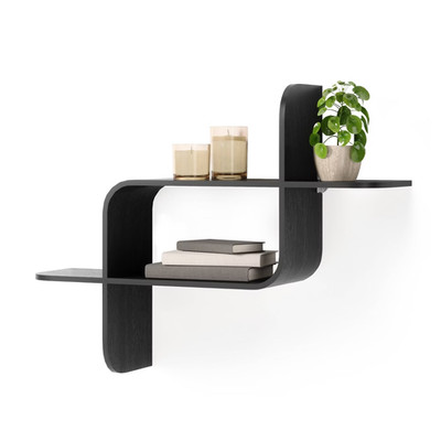 Umbra Montage 1017571-040 Bent Wood Wall Shelf, Black - 24.5'' x 6'' x 18.5''