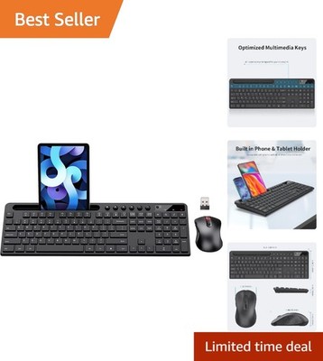 Quiet Ergonomic Keyboard & Mouse Set with Device Holder - Perfect for Mac & PC