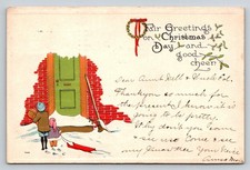 1913 Cartolina Natale Bambini Porta Neve Brooklyn NY Francobollo VERGOM