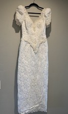 Vintage Wedding Gown with Train, Beads Sequins and Lace, Size 6, off-white