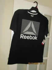 Reebok Men's Logo Graphic Cotton/Poly Tee Black Medium NWT CLT