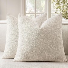 Pack of 2 22x22 Inch Decorative Boucle Throw Pillow Covers Textured Square Pi...