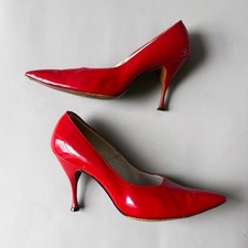 50s Red Patent Leather Pumps Vintage Stiletto Heel Mid Century Paris Size 9
