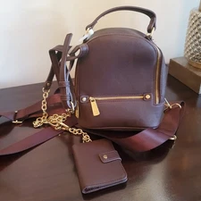 Mini Backpack Laundry by Shelli Segal Brown Faux Leather Brand New