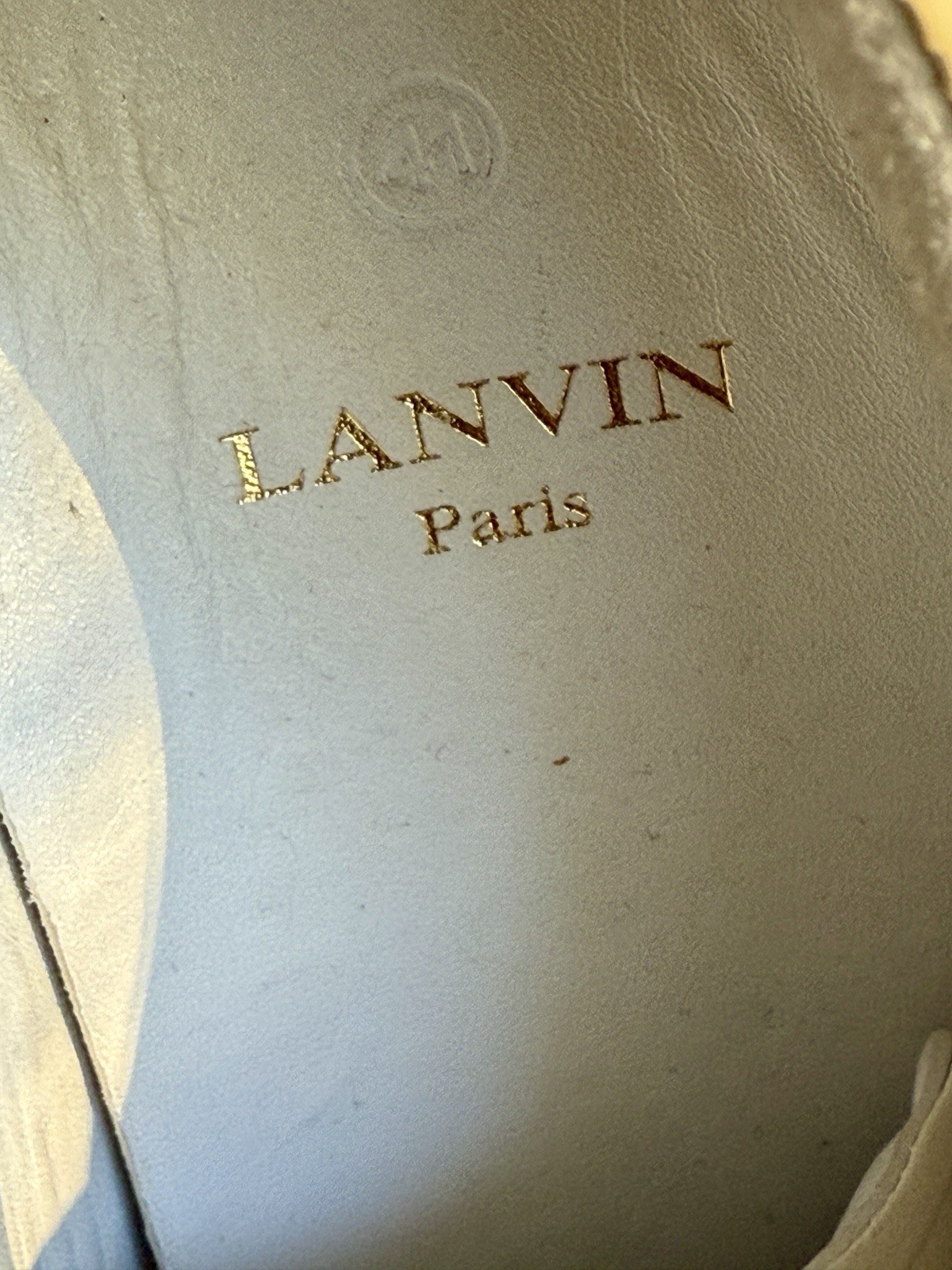 Lanvin Paris Gold Cap Toe Leather Sneakers Women’s Size 41 Cream Designer Shoes image 3