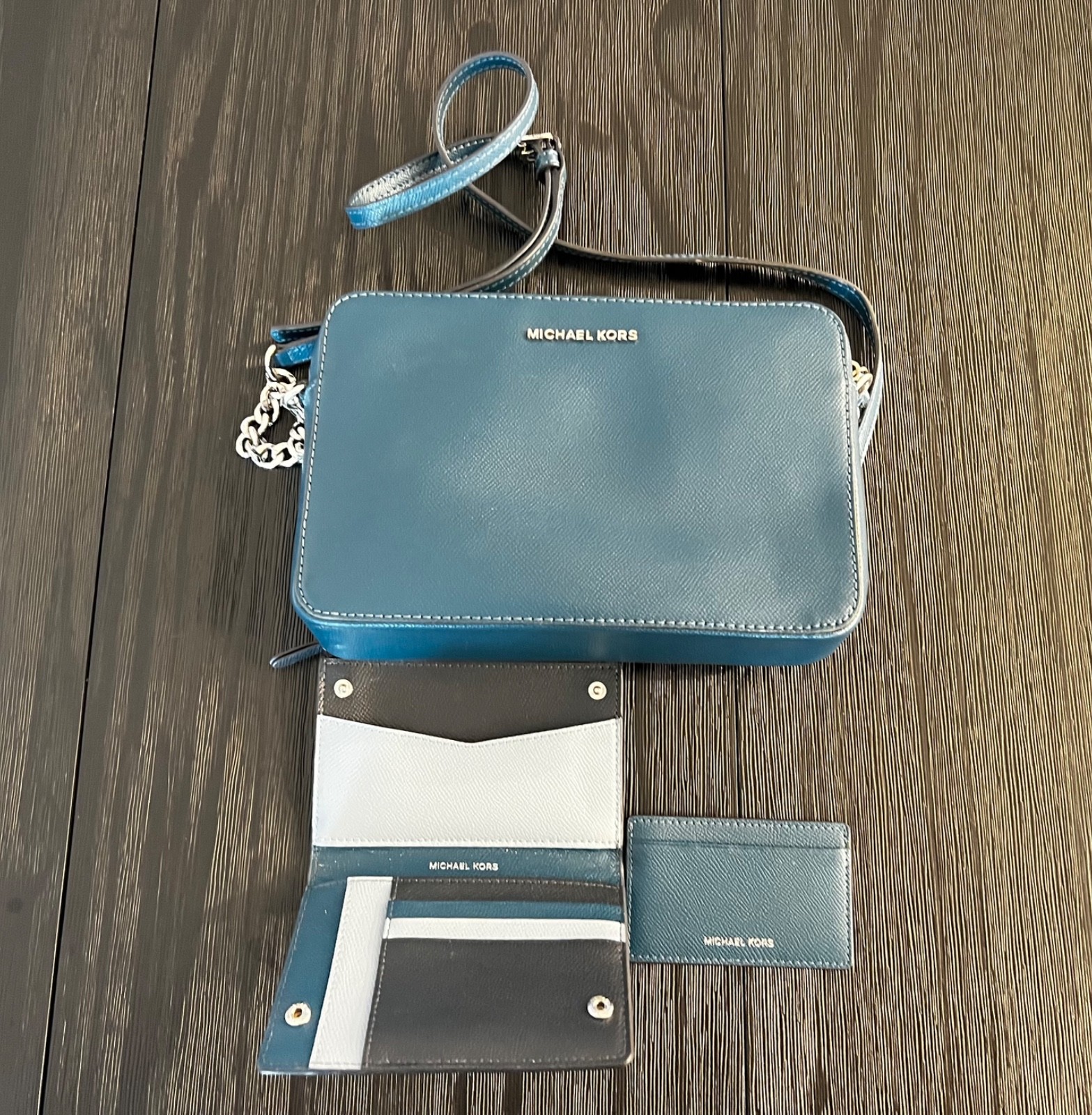 Michael Kors Blue Teal Crossbody Bag with Wallet Set