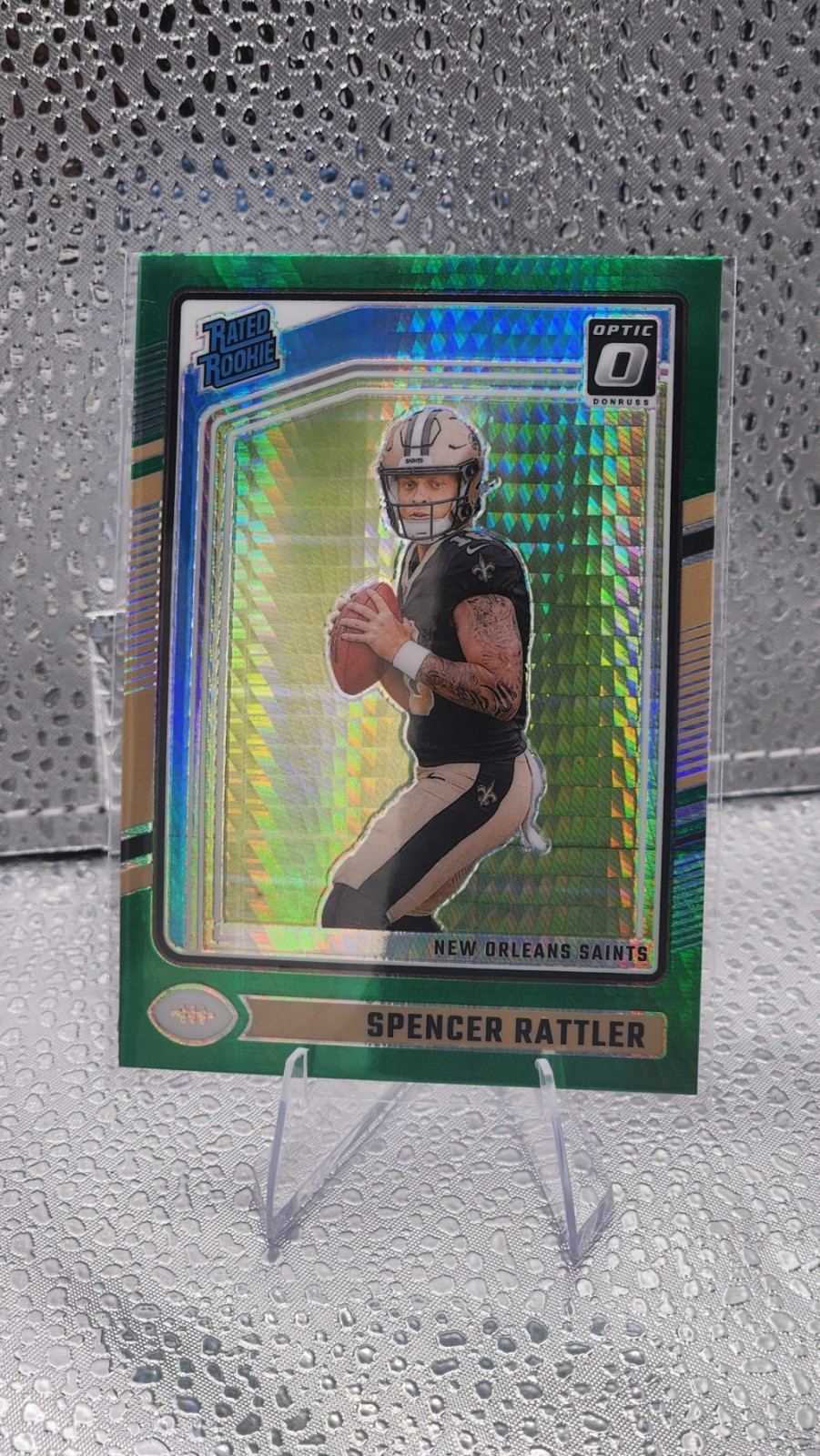 2024 Donruss Optic Spencer Rattler RC New Orleans Saints #289 Green Hyper Prizm