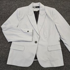 Zara Womens 14 Blue Gray Button Front Blazer Jacket Corporate Core Chic Office